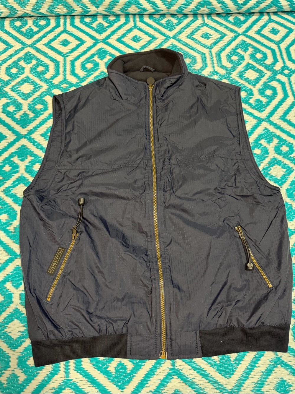 Storm Men’s Navy Blue Lightweight Quilted Vest Gold Zippers Full Zip